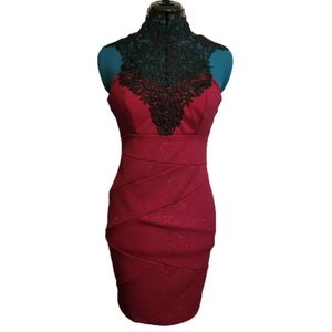 Honey and Rosie red sparkly women's size medium bodycon lace top bandage dress